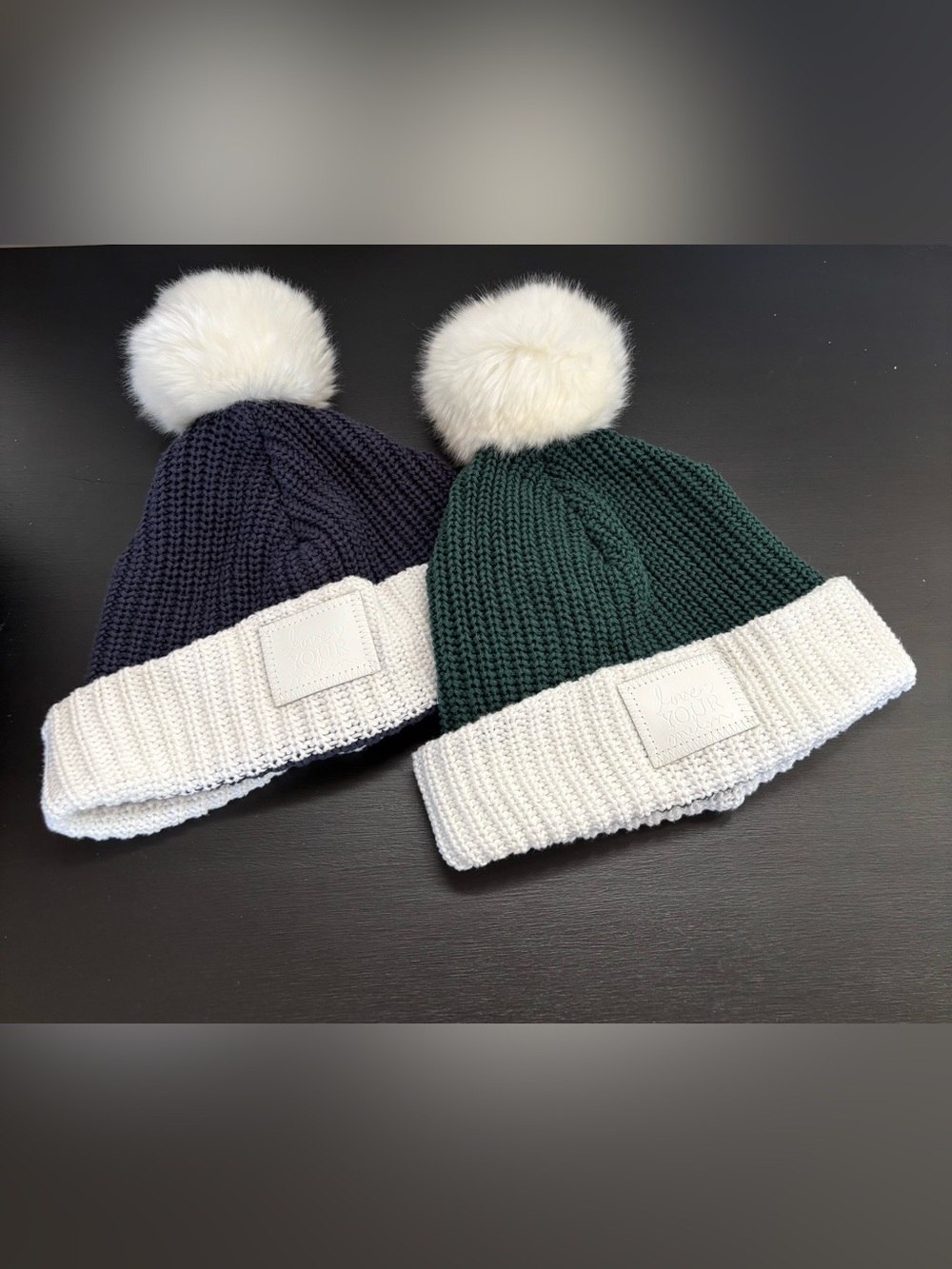 Love Your Melon Beanies,Colorblocked Santa Pom Winter Hats, Pair, 1 Green,1 Navy